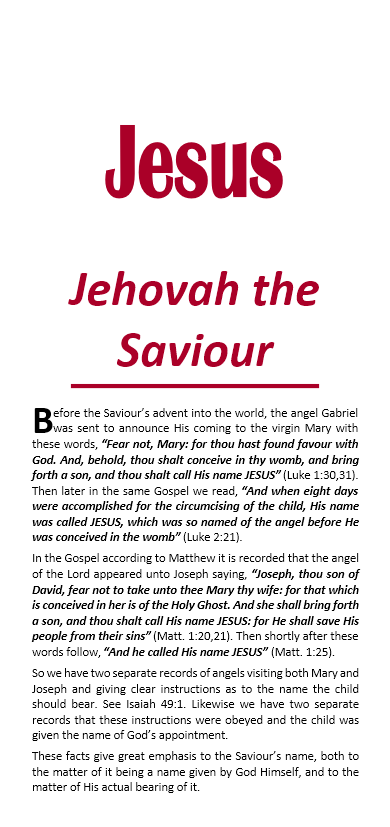 Jesus Jehovah the Saviour